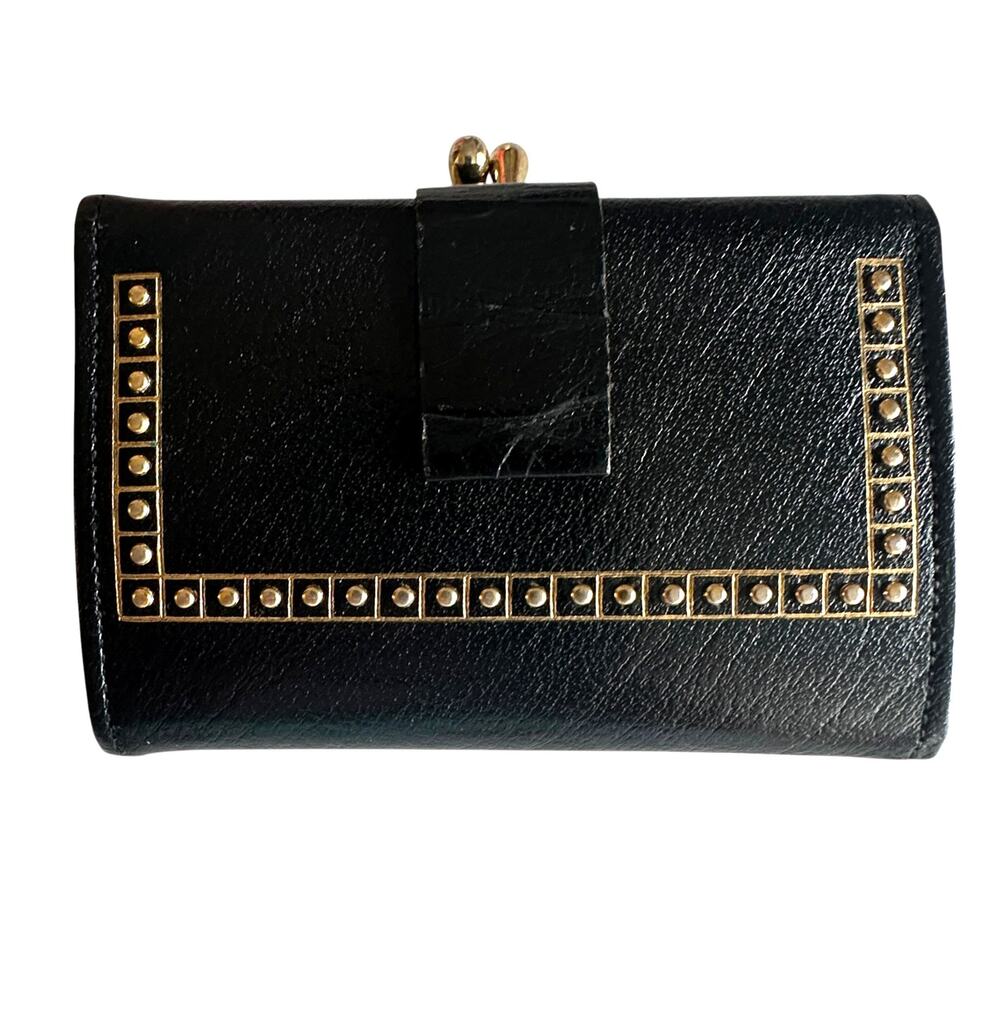 Gardner Princess Vintage Black Leather Wallet Kisslock Coin Trifold Cowhide